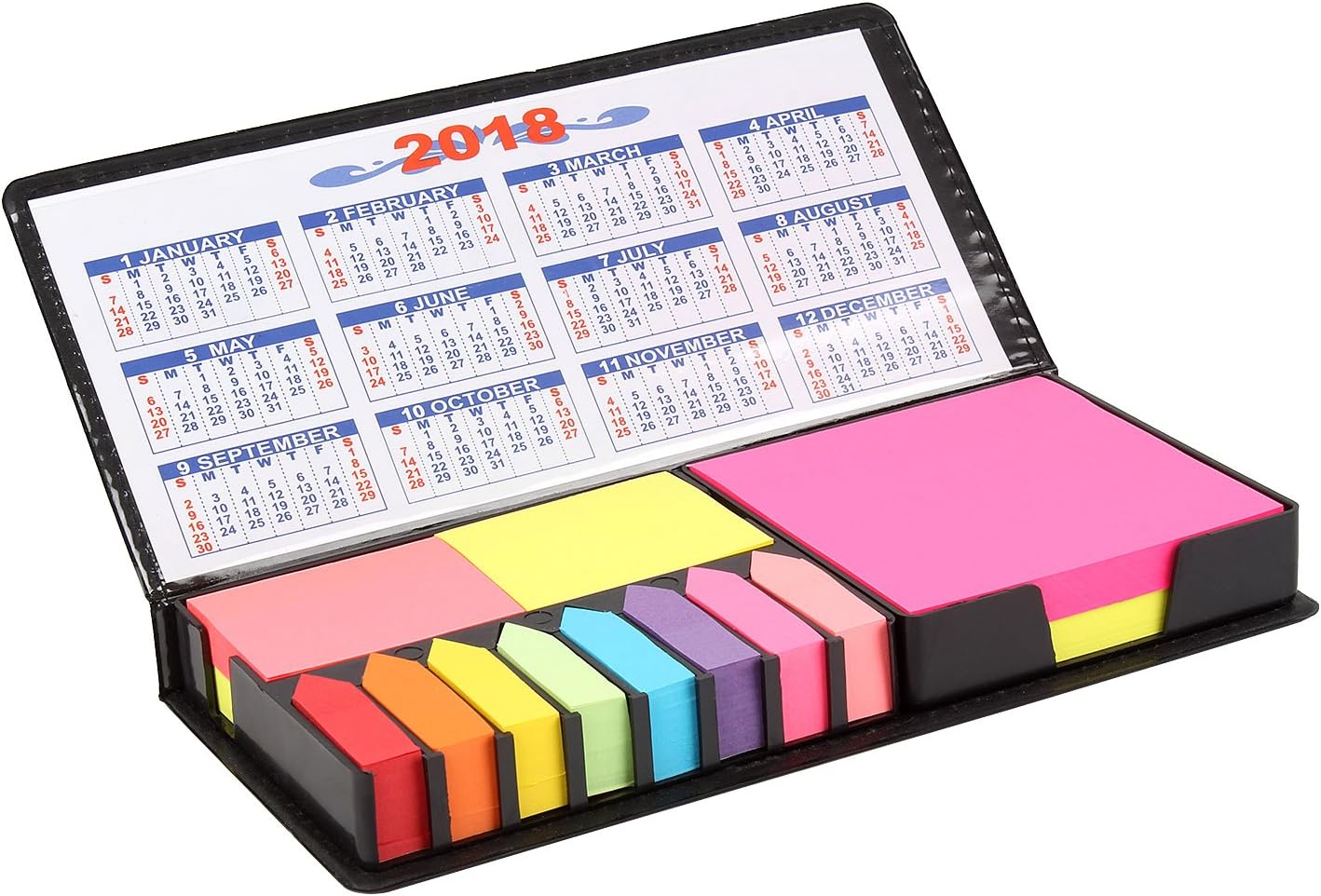 PINZO™ Sticky Note Memo Pad with Arrow Flags in PU Leather Case with 2018 & 2019 Calendar