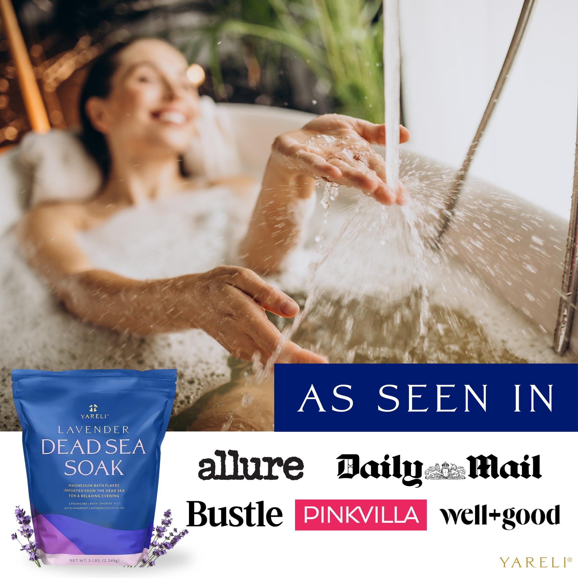 Yareli Magnesium Flakes, 5lb Lavender, Dead Sea Bath and Foot Soak, Alternative to Epsom Salt with Over 250,000mg of Magnesium Chloride Per Bag