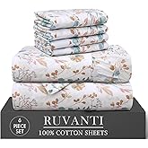 RUVANTI 6 Pcs Cotton Sheets - 100% Natural Cotton Soft, Lightweight & Breathable Crispy Percale Bed Sheets, Queen Sheet Set 16" Deep Pockets, Radiant