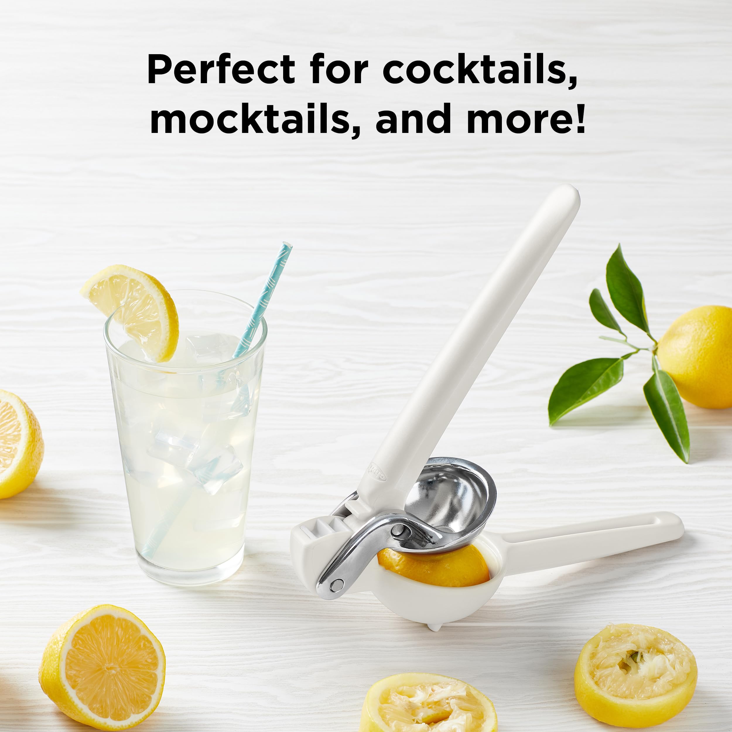 Chef'n FreshForce Lemon Squeezer Citrus Juicer, Handheld Manual Press with Dual-Gear Design for Max Juice Extraction, Durable, Baking White