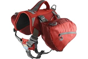 Kurgo Big Baxter Dog Backpack, Dog Saddlebag, Dog Pack, Adjustable Saddlebag for Hiking, Walking, Running, Camping, Chili Red/Barn Red
