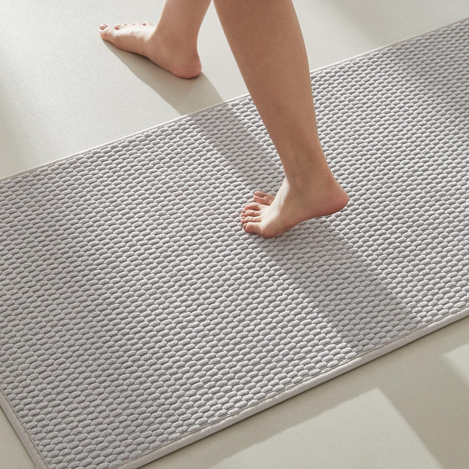Photo 1 of Bathroom Rugs Non Slip Washable, Super Absorbent Thin Bath Mat Quick Dry Low Pile Bathroom Rug, Light Grey 20"x48"