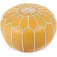 Marrakesh Gallery Genuine Leather Round Pouf Unstuffed - Moroccan Ottoman Footstool, Footrest Cover - Boho Decor - Bohemian Living Room, Bedroom, Kids Room, Gift & Wedding