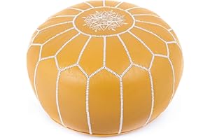 Marrakesh Gallery Genuine Leather Round Pouf Unstuffed - Moroccan Ottoman Footstool, Footrest Cover - Boho Decor - Bohemian Living Room, Bedroom, Kids Room, Gift & Wedding