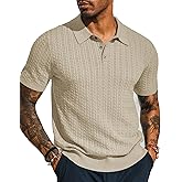 PJ PAUL JONES Mens Knit Polo Shirt Short Sleeve Hollow Out Knit Shirt Texture Knitted Polo