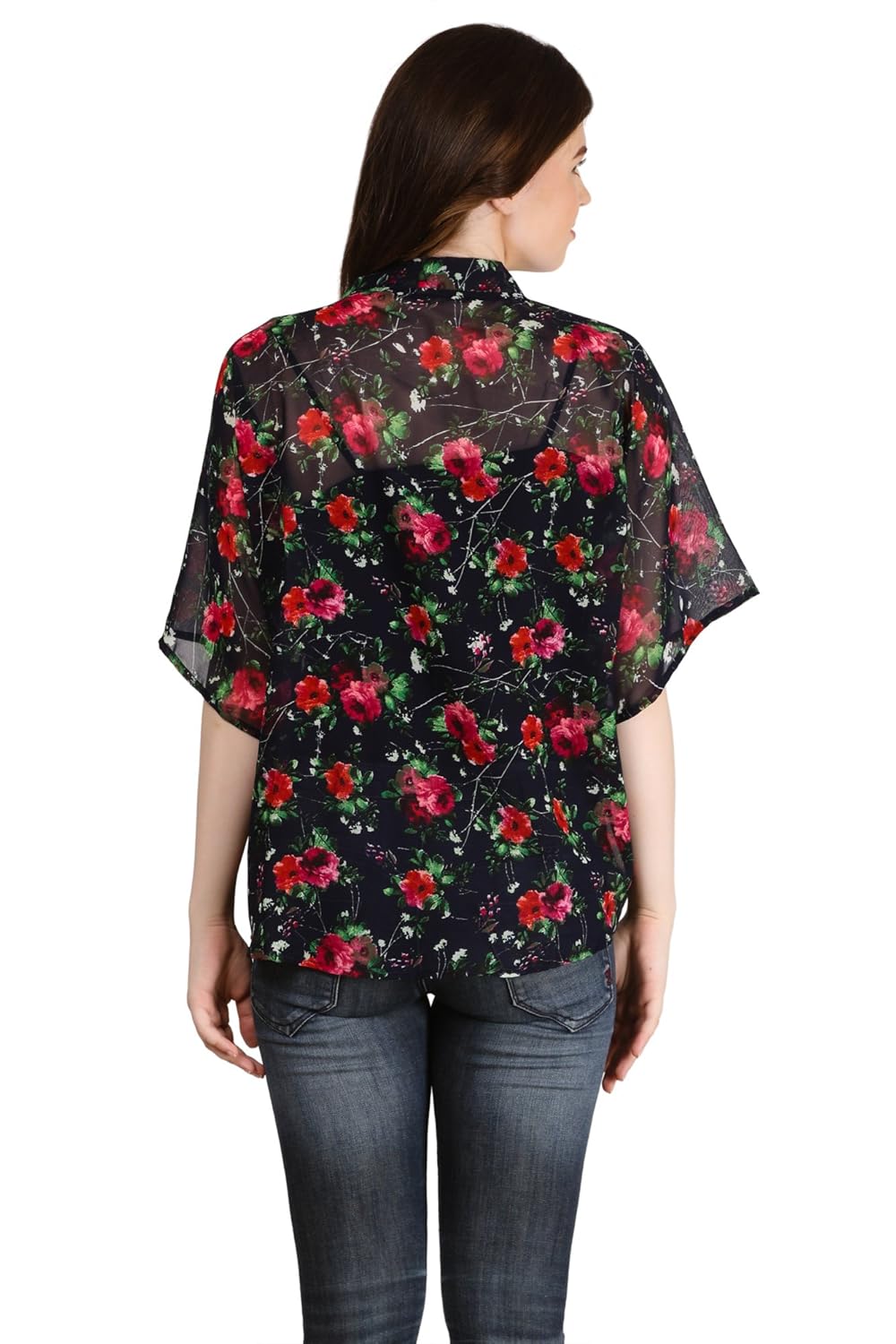 modish vogue women's flower printed black red shrug