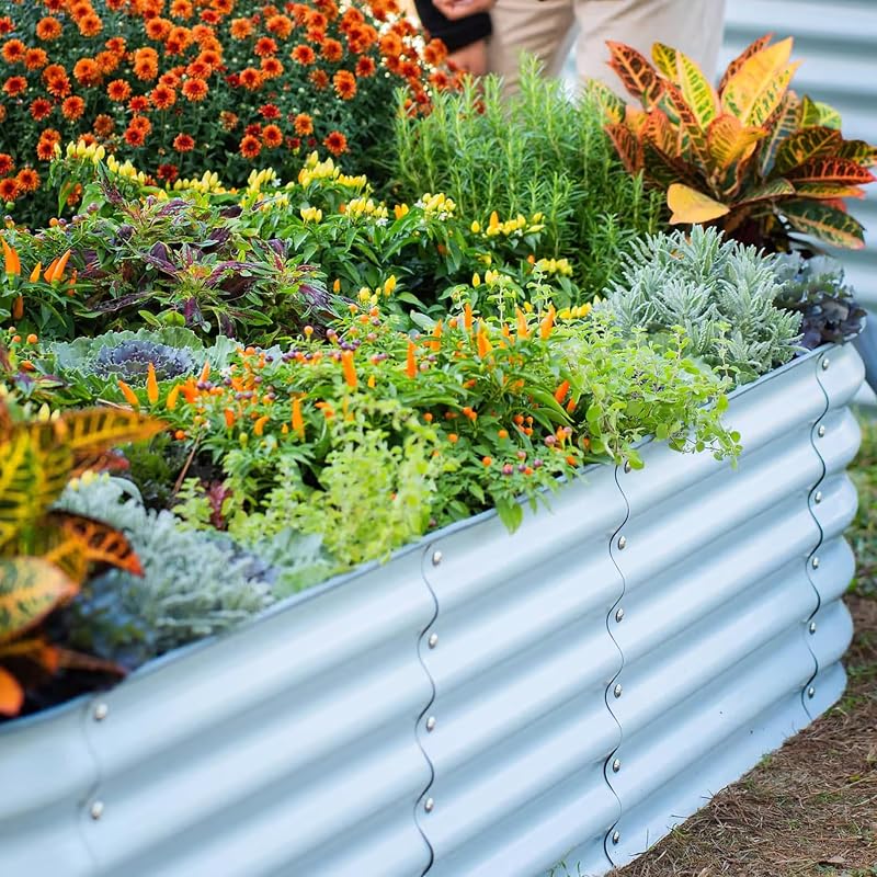Hochbeet aus Metall 240x60x43 cm - Modulares 9-in-1 Hochbeete-Kit - Rostfreie Hochbeete für Garten aus Premium Zn-Al-Mg Stahl - Min. 20 Jahre Lebensdauer - 43 cm Hoch Gemüsebeet, Silber