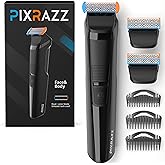 PIXRAZZ Beard & Body Trimmer for Men – Painless Ball Shaver, Groin Trimmer for Pubic Hair, Body and Sensitive Skin – USB-C Cordless Electric Razor with 2 Replacement Blades, 3 Guide Combs