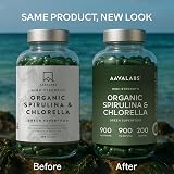 AAVALABS Organic Spirulina Chlorella Capsules 1800mg 200 Vegan view 2