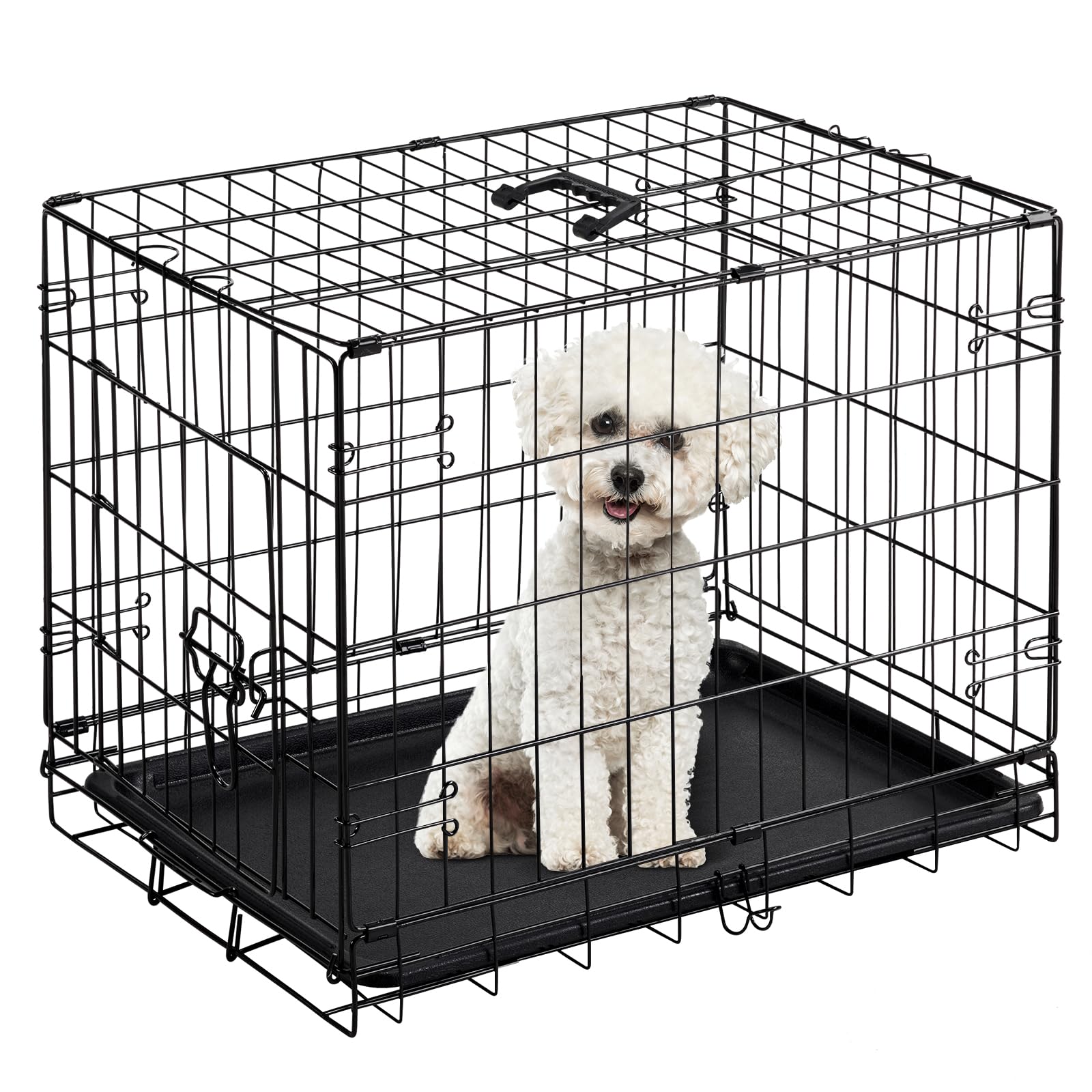 DUMOS Dog Crate, 24 Inch Medium Single Door Dog Cage with Plastic Leak-Proof Pan Tray, Folding Metal Wire Pet Kennel for Indoor, Outdoor, Travel Image