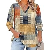 Rapbin Womens Plus Size Tops 3/4 Sleeve Blouses Shirts Casual V Neck Loose Tunic Tops 1X-5X