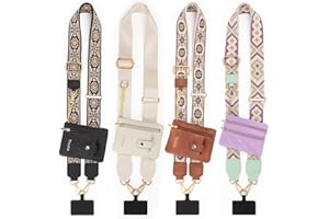 LOUXIFENG 4pcs Clip and Go Strap for Phone with Wallet Crossbody for Women Cell Phone Lanyard for Phones Case Cross Body Phone String with Zipper Leather Pouch Adjustable Cellphone Holder Badge