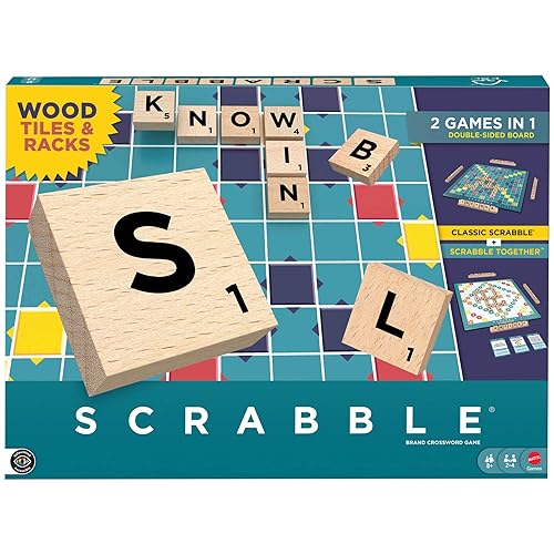 Mattel Games Scrabble Board Game, Classic Family Word Fun, featuring Wooden Letter Tiles and Racks, with Two Ways to Play for 2-4 Players, JGR61