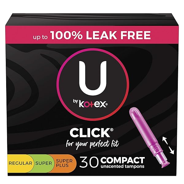 U BY KOTEX CLICK COMPACT MULTIPACK TAMPONS, REGULAR/SUPER/SUPER PLUS ABSORBENCY, UNSCENTED, 30 COUNT