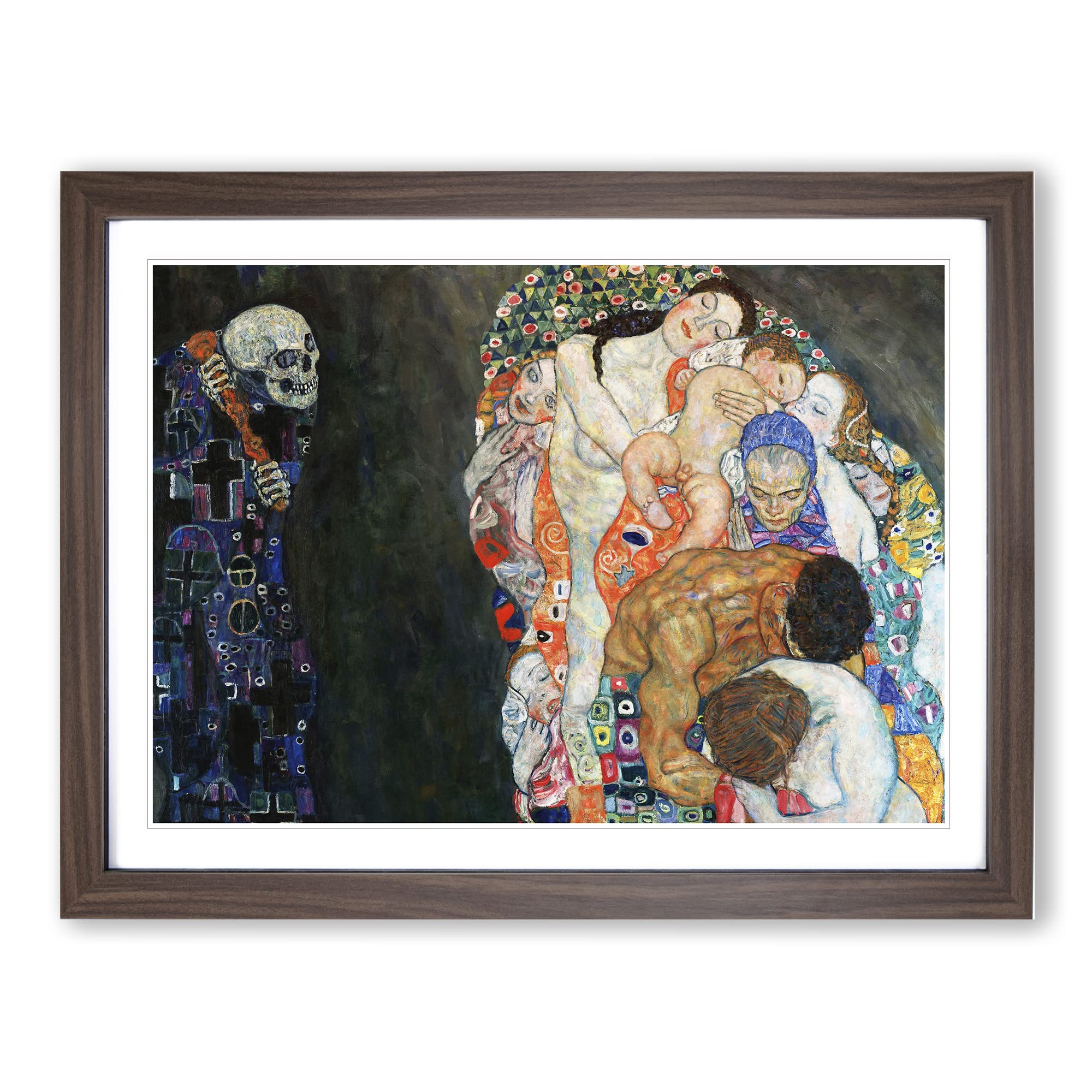 Death And Life By Gustav Klimt Classic Painting Framed Wall Art Print, Ready to Hang Picture for Living Room Bedroom Home Office Décor, Walnut A4 (34 x 25 cm)