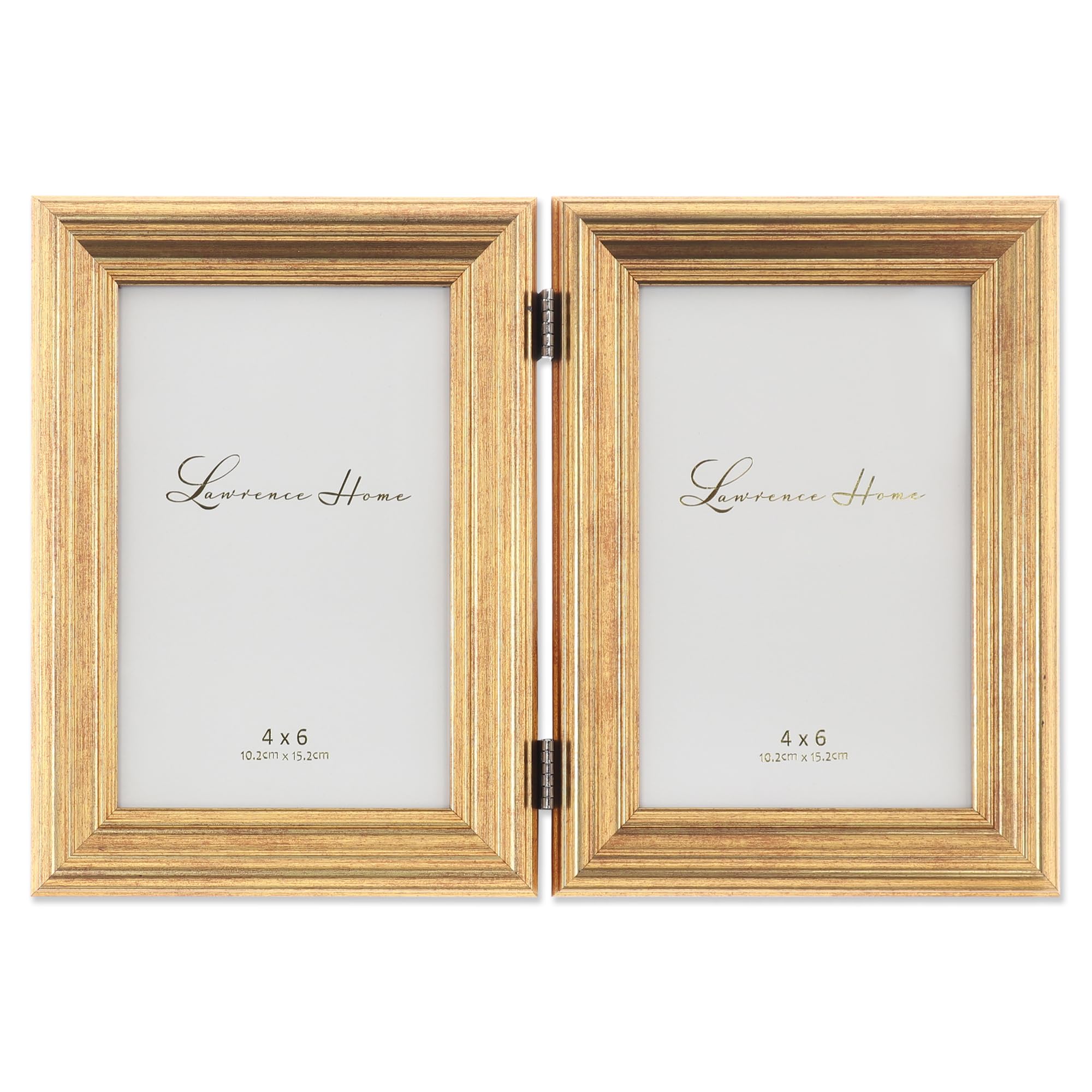 Lawrence Frames 4x6 Hinged Double Sutter Burnished Gold Picture Frame, 4 x 6 Dual — image 1