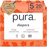 Pura Size 5 Eco-Friendly Diapers (24-35lbs) Totally Chlorine Free (TCF) Hypoallergenic, Soft Organic Cotton, Sustainable Comfort, 12 Hours Leak Protection, Allergy UK,1 Pack of 20 Diapers