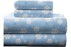 Pointehaven Heavy Weight Flannel Sheet Set, Queen, Snow Flakes - Warm & Cozy - 100% Cotton Flannel Pre-Shrunk -170 GSM -Deep Pockets -Easy Fit Elastic All Around-Comfy Double Brushed
