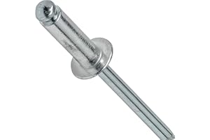 Fastenere Pop Rivets 5/32" x 1/8" (100 pcs) Aluminum Body Steel Mandrel, Heavy Duty, Open End, Low Carbon, Dome Head Blind Rivets, Corrosion Resistant & High Shear Strength, 5-2 Gap .020" - .125"