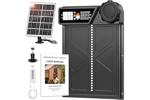 Large Automatic Chicken Coop Door Solar Powered, Aluminum Solar Chicken Coop Door with Timer Mode, Premium 7W Solar Panel & L