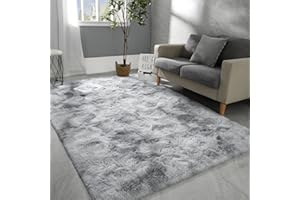 Hutha 4x6 Large Area Rugs for Living Room, Super Soft Fluffy Modern Bedroom Rug, Tie-Dyed Light Grey Indoor Shag Fuzzy Carpets for Girls Kids Nursery Room Home Decor