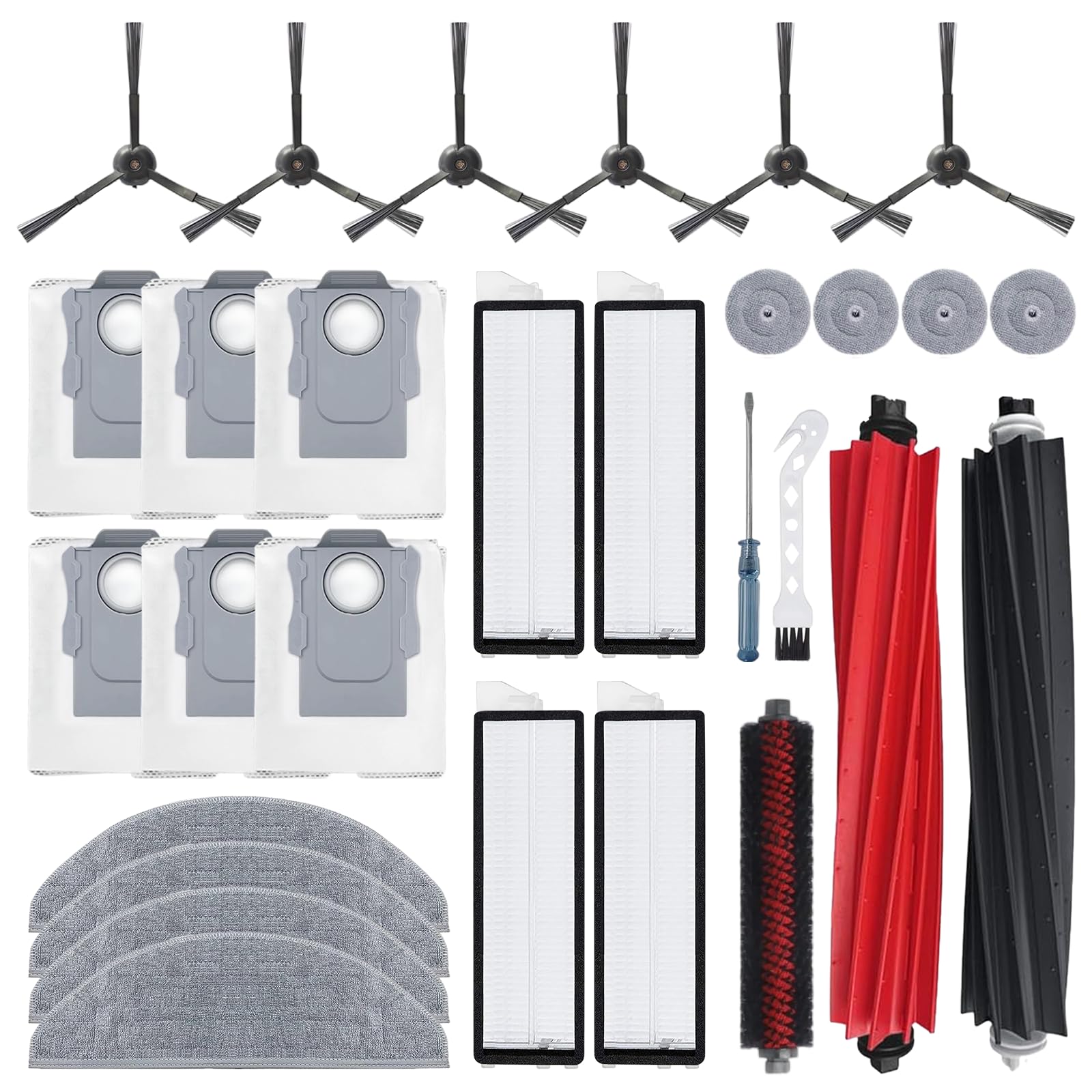 Photo 1 of 29 PCS Replacement Parts for Roborock S8 MaxV Ultra Robot Vacuum Cleaner Accessories Kit (1 Set Main Brush, 1 Self-Rolling Brush, 4 HEPA Filters, 4 Small Mop, 6 Side Brushes, 4 Mop Pads, 6 Dust Bags