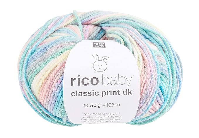 Rico Baby Classic Print DK, 50g Multicolor, weiche Babywolle zum Stricken und Häkeln