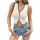 Floerns Women's V Neck Button Down Vest Shirts Sleeveless Going Out Crop Tank Top
