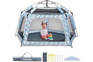 Funsland Baby Playpen Pop-up Tent - Outdoor & Indoor Play Tent for Beach with Canopy Travel Bag Portable Play Yard for Babies