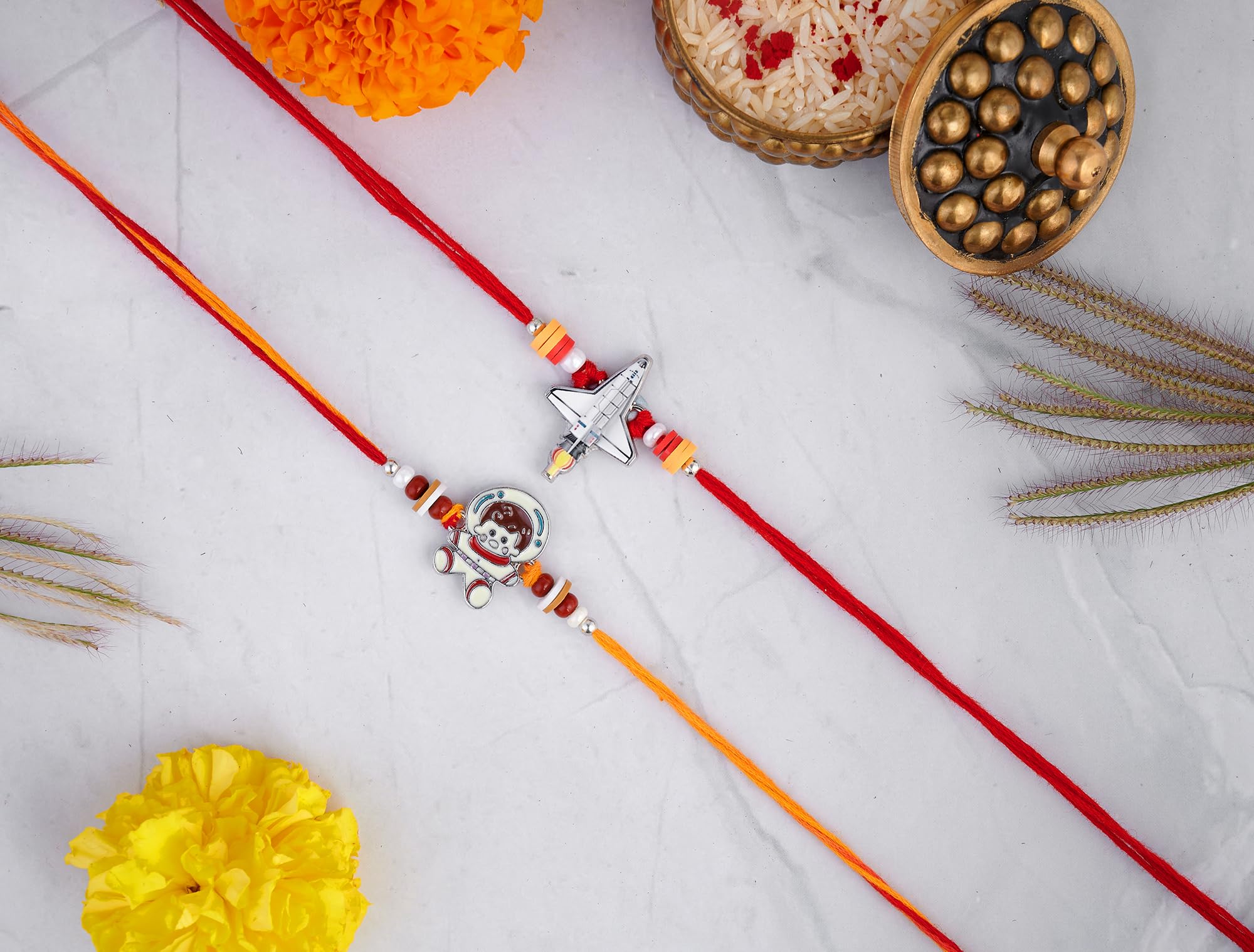 Eximious India Rakhi For Brother - Set of 2 With Greeting Card For Raksha Bandhan Designer Rakhi Thread for Bhaiya - Astronaut Design Ki12025