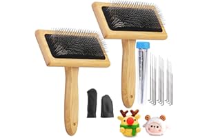 kdafio 2 Pcs Wool Carders, Hand Carders for Wool Needle Felting Brush Wooden Carders Needle Felting with Needle Leather Finger Protector for DIY Projects