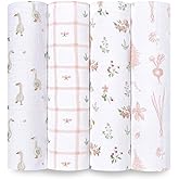 aden + anais Essentials Baby Muslin Swaddle Blankets, Newborn Receiving Blanket for Swaddling, 100% Cotton Baby Swaddle Wrap, 4 Pack, Country Floral