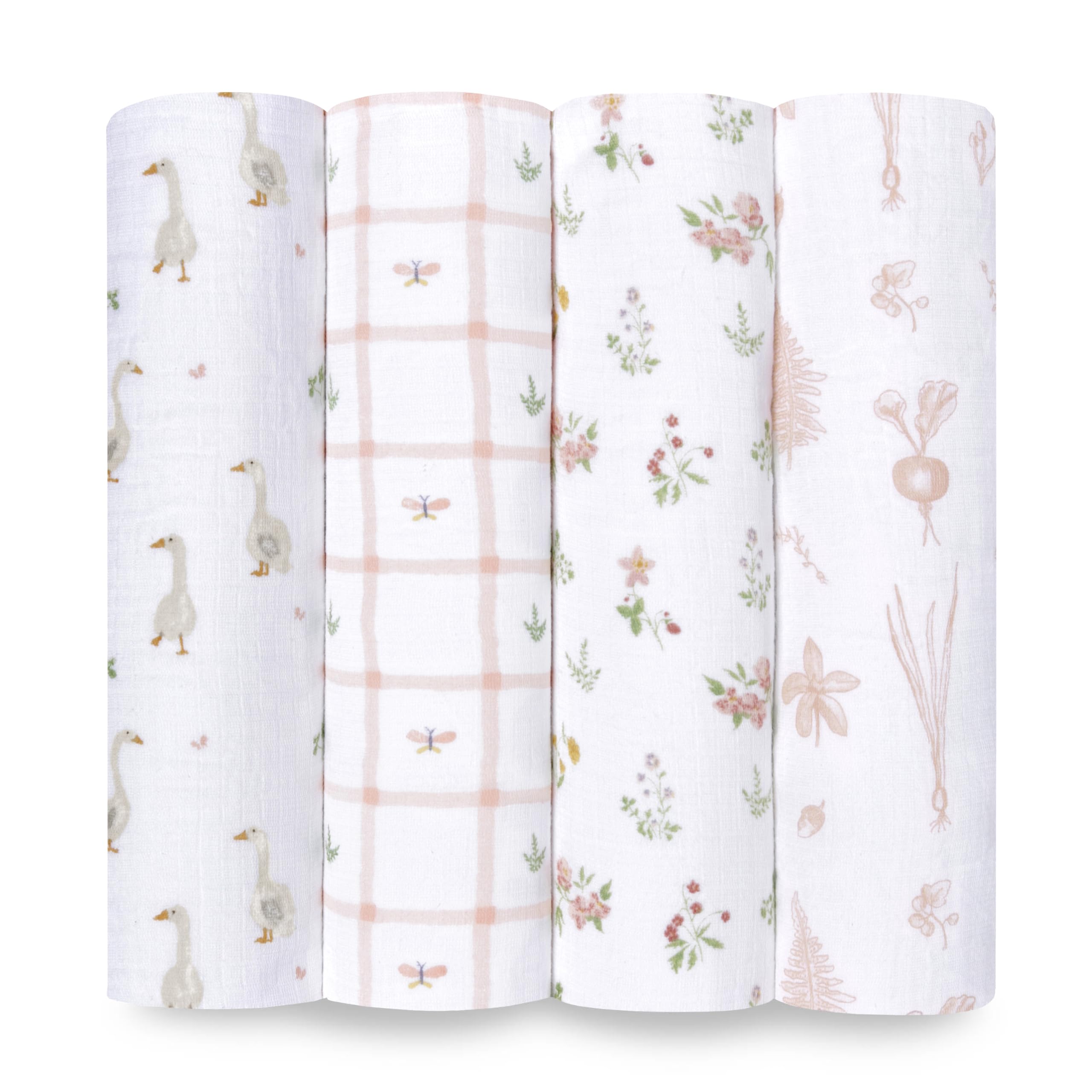 aden + anais Essentials Disney Baby Muslin Swaddle Blankets, Newborn Receiving Blanket for Swaddling, 100% Cotton Baby Swaddle Wrap, 4 Pack, Country Floral — image 1