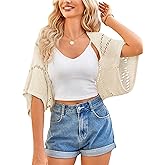 BB&KK Womens Crochet Shrug Summer Cardigans Hollow-Out Batwing Sleeve Lightweight Open Front Bolero Sweaters