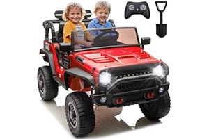 BCARORUR 24V 2 Seater Ride on Toys for Big Kids, Electric Truck w/Remote Control, 20.28" Wide Seat, 2x200W Motor, 5 Mph Max Speed, Bluetooth, MP3, Belts, Lights, Power Car Wheels for Boys and Girls (Red)