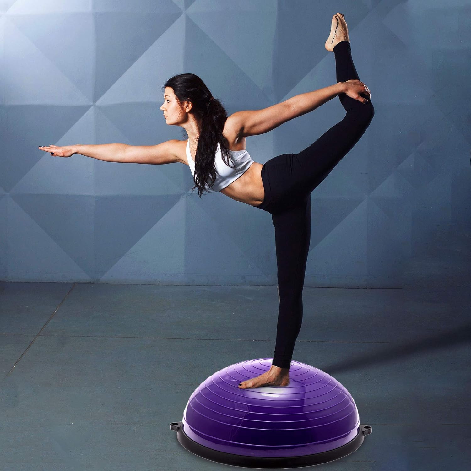 Z ZELUS Balance Ball Trainer Half Yoga Exercise Ball with Resistance Bands and Foot Pump for Yoga Fitness Home Gym Workout (Purple) : Sports & Outdoors