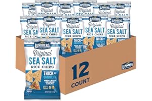 Lundberg Rice Chips, Sea Salt 12-Pack – Plant-Based Snacks Made with Organic California Brown Rice, Pea Protein & Chia Seeds, 5.5 Oz Ea