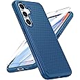 FNTCASE for Samsung Galaxy S24-FE Case: Dual Layer Protective Heavy Duty Cell Phone Cover | Shockproof Rugged with Non-Slip Textured | Military Grade Drop Protection Bumper Tough (Blue)