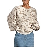 SHENHE Women's Vintage Leopard Print Crew Neck Drop Shoulder Loose Knit Pullover Sweater