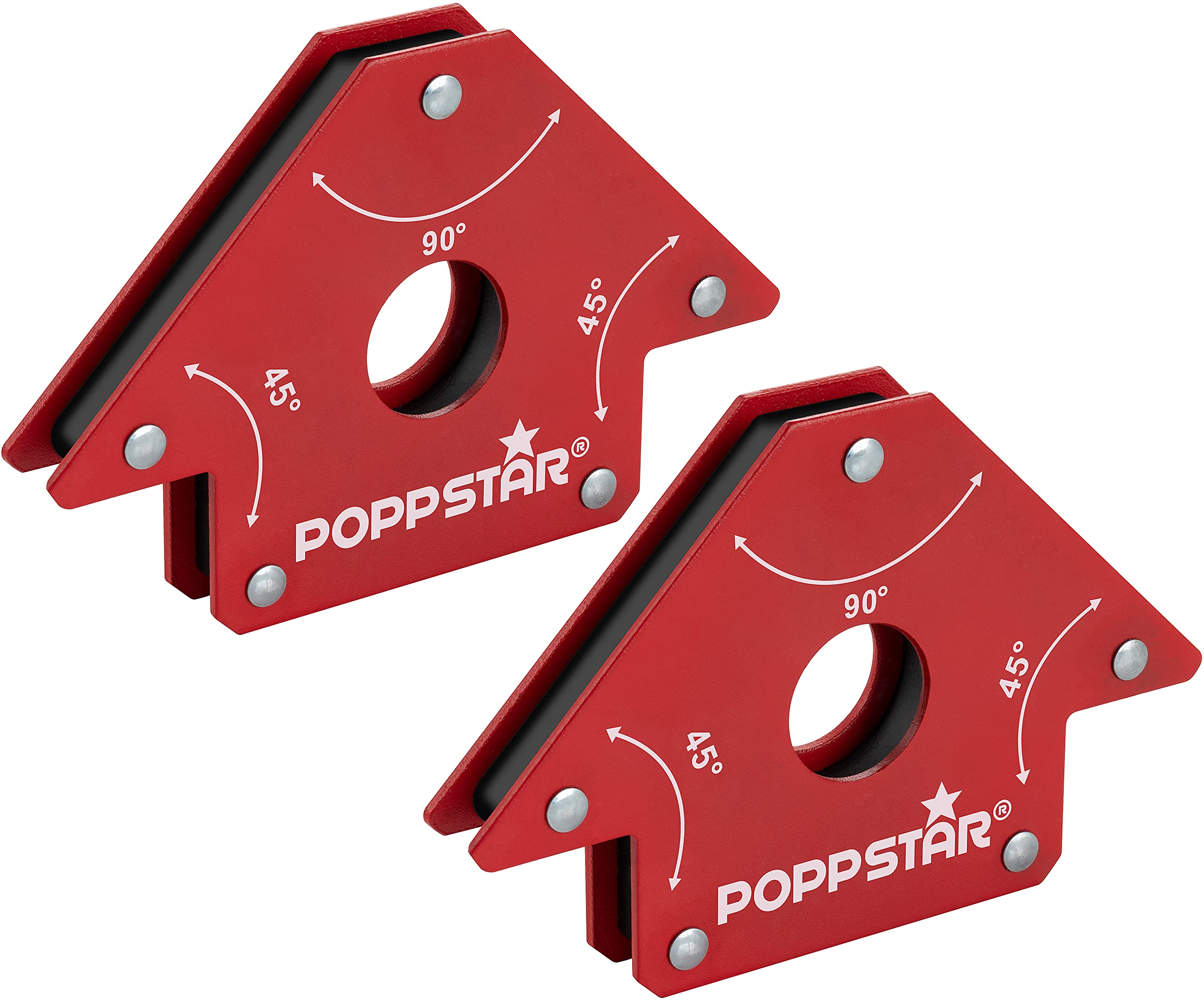 Poppstar Welding magnet (welding angle holding force 22.6 kg - 45/90/135°), 2 pieces, red