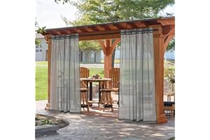 DEARTOWN Outdoor Linen Sheer Curtains for Patio Waterproof, 2 Panels Rod Pocket Indoor/Outdoor Sheer Curtain for Pergola, Porch, Cabana and Gazebo，Gray 52 x 84 Inch