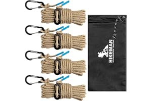 HIKEMAN Reflective Tent Rope Guyline - 4M Camping Guide Ropes,4mm Tent Guy Ropes Cord with Aluminum Tensioners Adjuster for Outdoor Camping Hiking Caravan Awning Tents (Coffee, 4mm)
