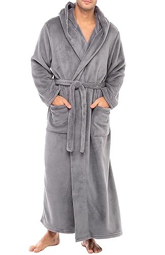 Alexander Del Rossa Mens Robe, Plush Fleece Hooded Bathrobe Men