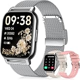 Kriutefy Smart Watch for Women (3 Bands), 1.85'' HD Fitness Tracker with Bluetooth Calls, IPX8 Waterproof Smartwatch for Android iPhone, 112+ Sport Modes, Heart Rate &amp; Sleep Monitor, Silver