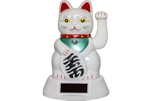 Amlong Plus Fortune Cat Lucky Cat Waving Arm, Solar Powered, White