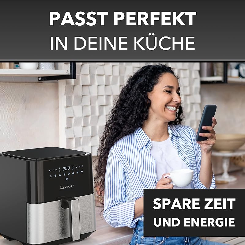 ® Heißluftfritteuse XXL - 5L Fritteuse | Heißluft für fettfreies frittieren| Edelstahl-Airfryer mit digitalem Touchscreen | 360° Air-Flow | Heißluft-Friteuse mit 8 Programmen | FR 3782 H — Foto 7 von 8