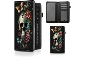 BEOTIWAD Checkbook Cover Butterfly Skull Flower Pattern Premium Leather Check Book Holder Wallet with RFID Blocking Function for Men and Women