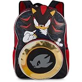 AI ACCESSORY INNOVATIONS Sonic The Hedgehog Backpack for Boys &amp; Girls, Shadow 16 Inch Schoolbag with Die-cut Metallic Gold Ring Pocket, Black