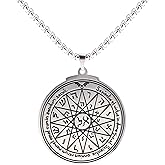 VASSAGO Stainless Steel Fourth Pentacle of Mercury Pendant Necklace Key of Solomon Seal Round Charm Wide Chain Talisman Jewelry for Men