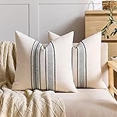 Striped Linen Textured Throw Pillow Covers 18x18 Inch Set of 2,Boho Decorative Cushion Covers, Neutral Black Accent Pillowcases for Couch, Sofa, Bed Farmhouse & Modern Living Room Decor